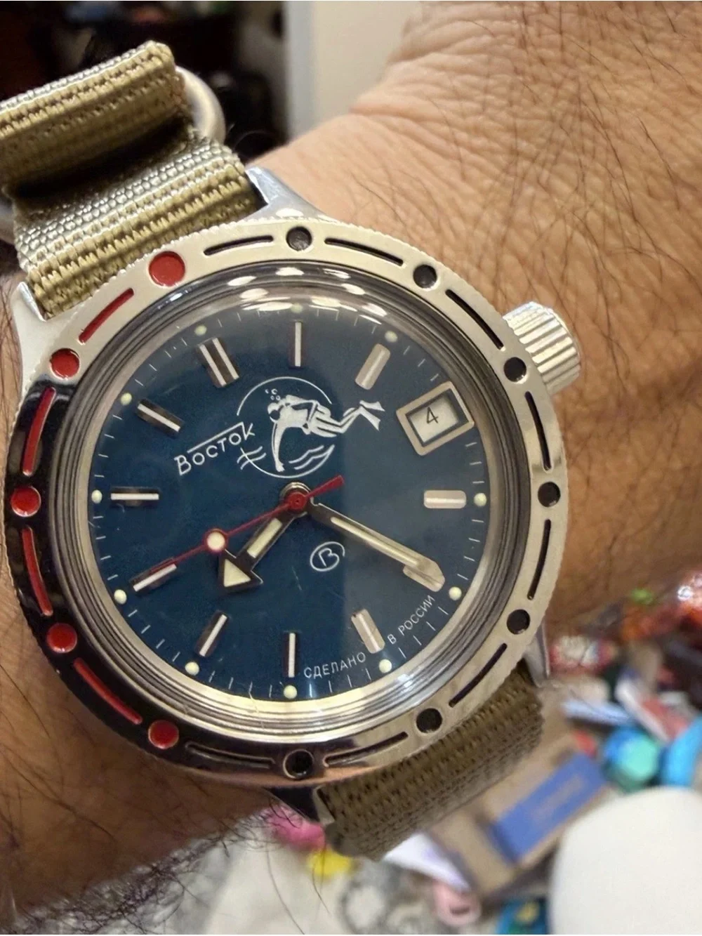 Vostok Amphibia 420059 Scuba Dude Automatic Russian Men Diver Watch Teal Blue